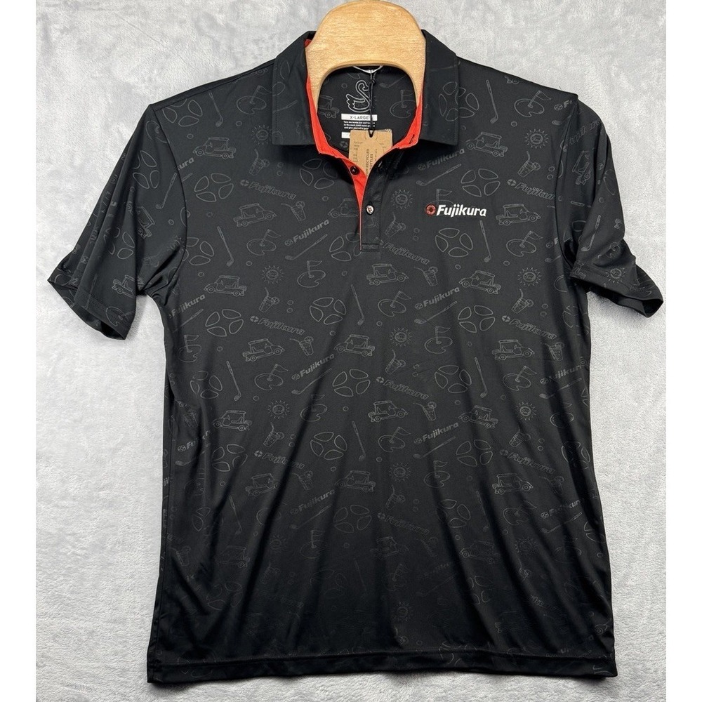 Swannies Performance Polo Shirt Fujikura Golf Shafts Black AOP Men's Size XL NWT